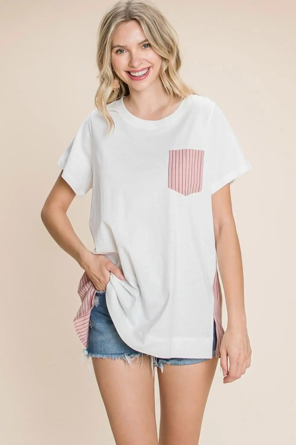 Cotton Bleu by Nu Label Contrast Striped Short Sleeve T-Shirt - Love Salve 