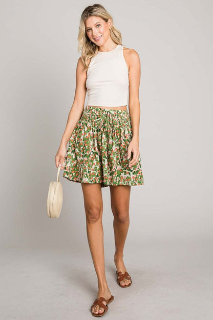 Cotton Bleu by Nu Label Floral Printed Smocked Waist Skorts - Love Salve 