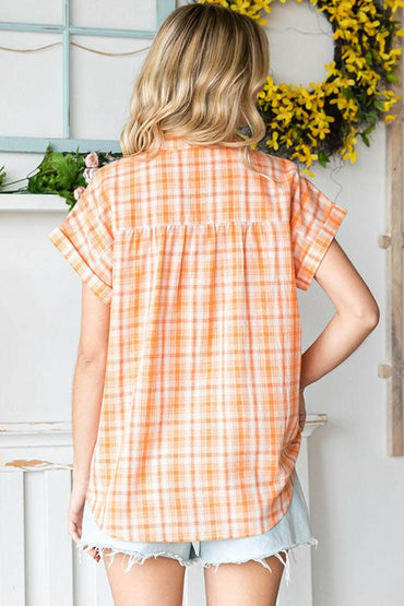Cotton Bleu by Nu Label Plaid Button Up Short Sleeve Shirt 