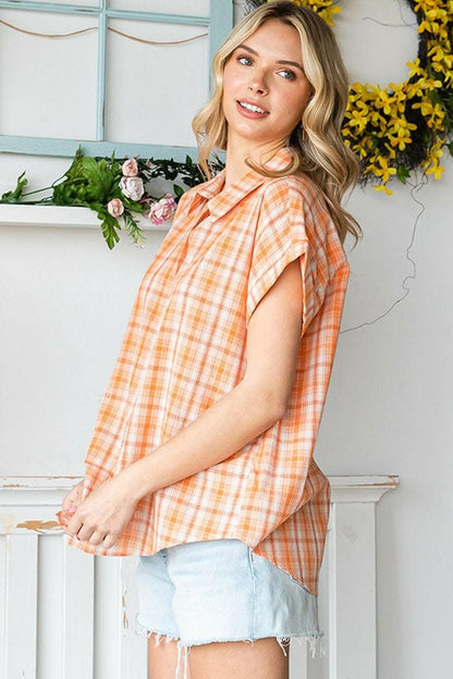 Cotton Bleu by Nu Label Plaid Button Up Short Sleeve Shirt - Love Salve 