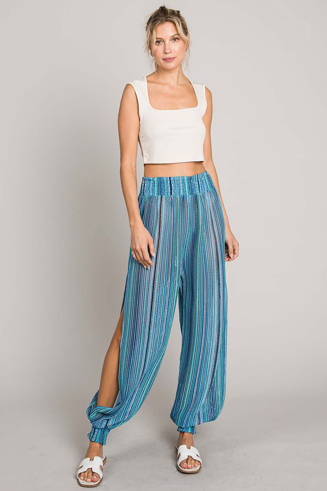 Cotton Bleu by Nu Label Striped Smocked Cover Up Pants 