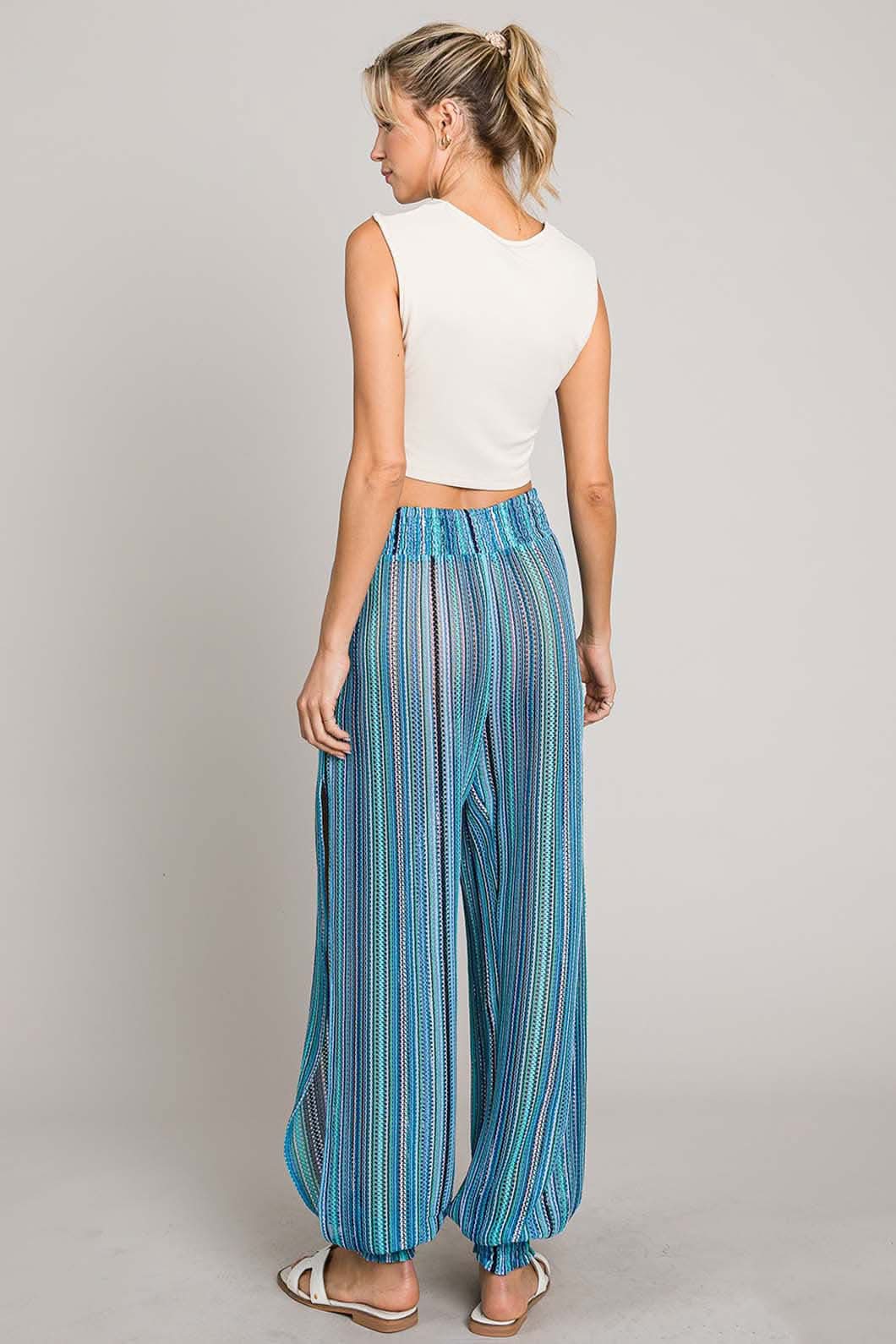 Cotton Bleu by Nu Label Striped Smocked Cover Up Pants 