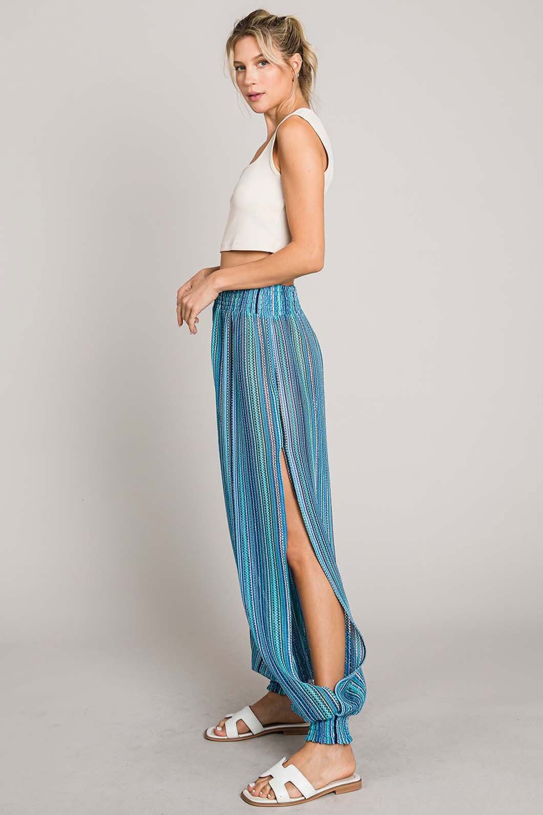 Cotton Bleu by Nu Label Striped Smocked Cover Up Pants 