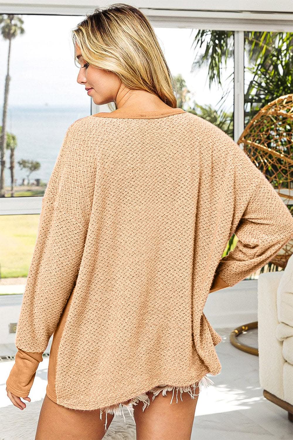 Cozy chic long sleeve top with thumb openings and kangaroo pocket - Love Salve 