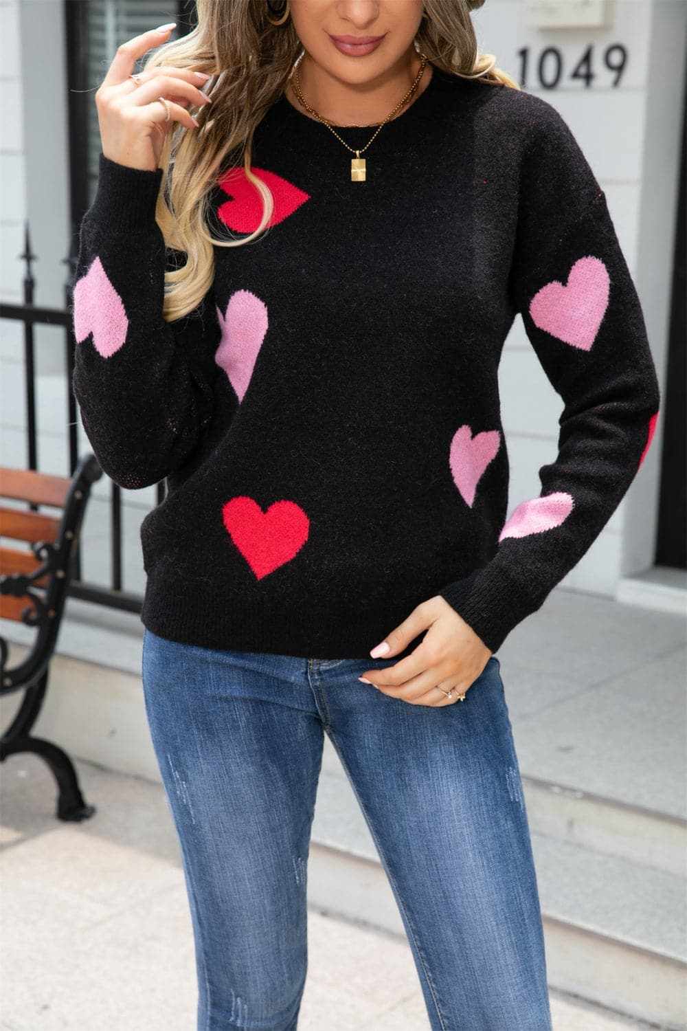 Cozy heart dropped shoulder sweater - Love Salve 