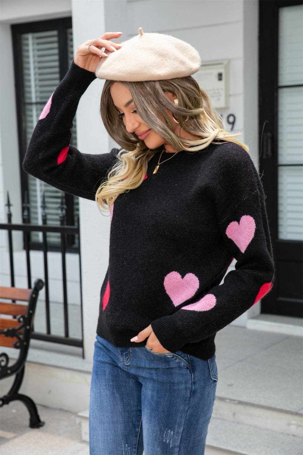 Cozy heart dropped shoulder sweater - Love Salve 