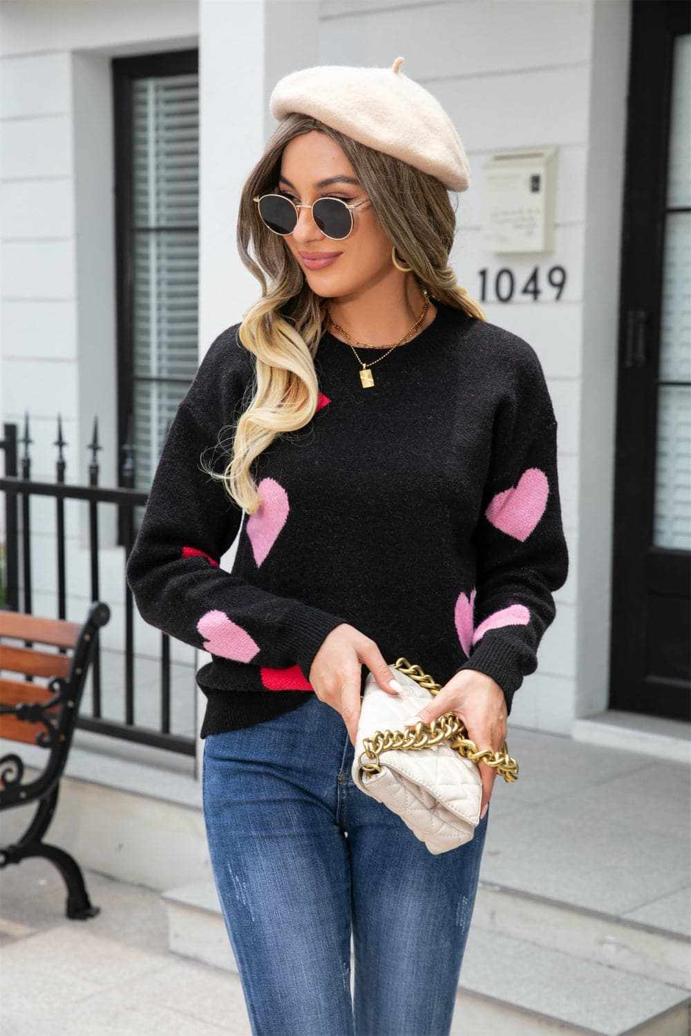 Cozy heart dropped shoulder sweater - Love Salve 