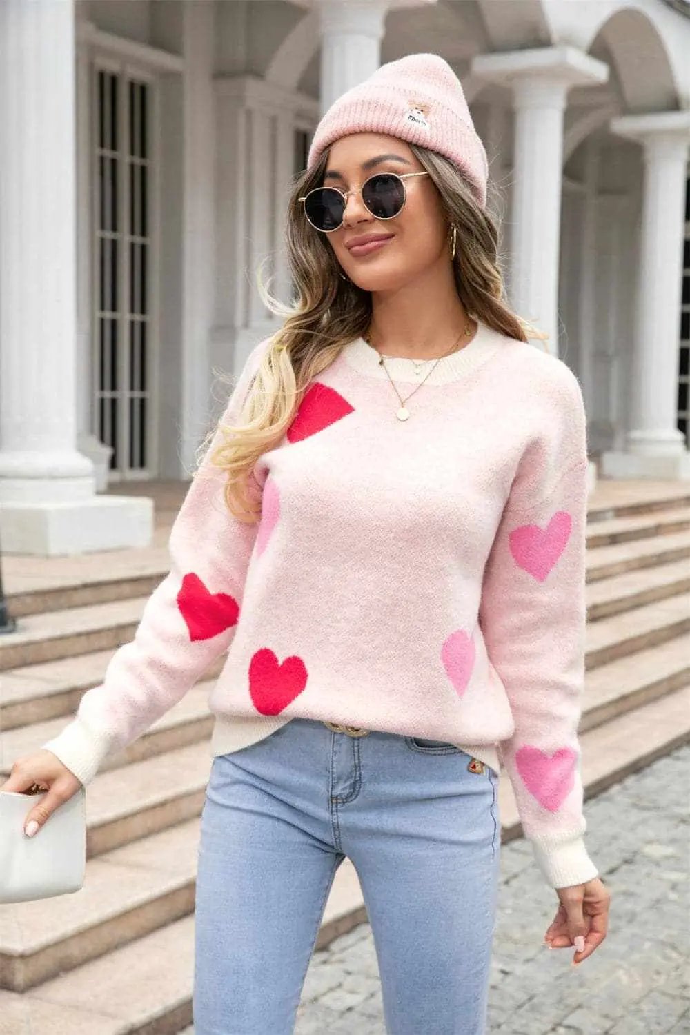 Cozy heart dropped shoulder sweater - Love Salve 