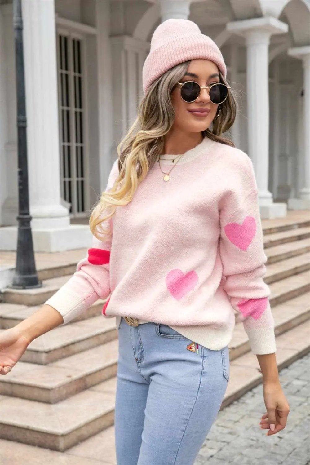 Cozy heart dropped shoulder sweater - Love Salve 