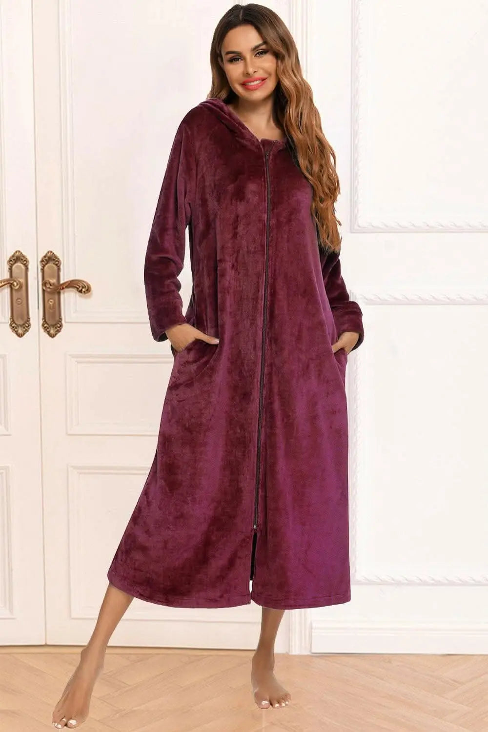 Cozy hooded nightgown with pockets - Love Salve 