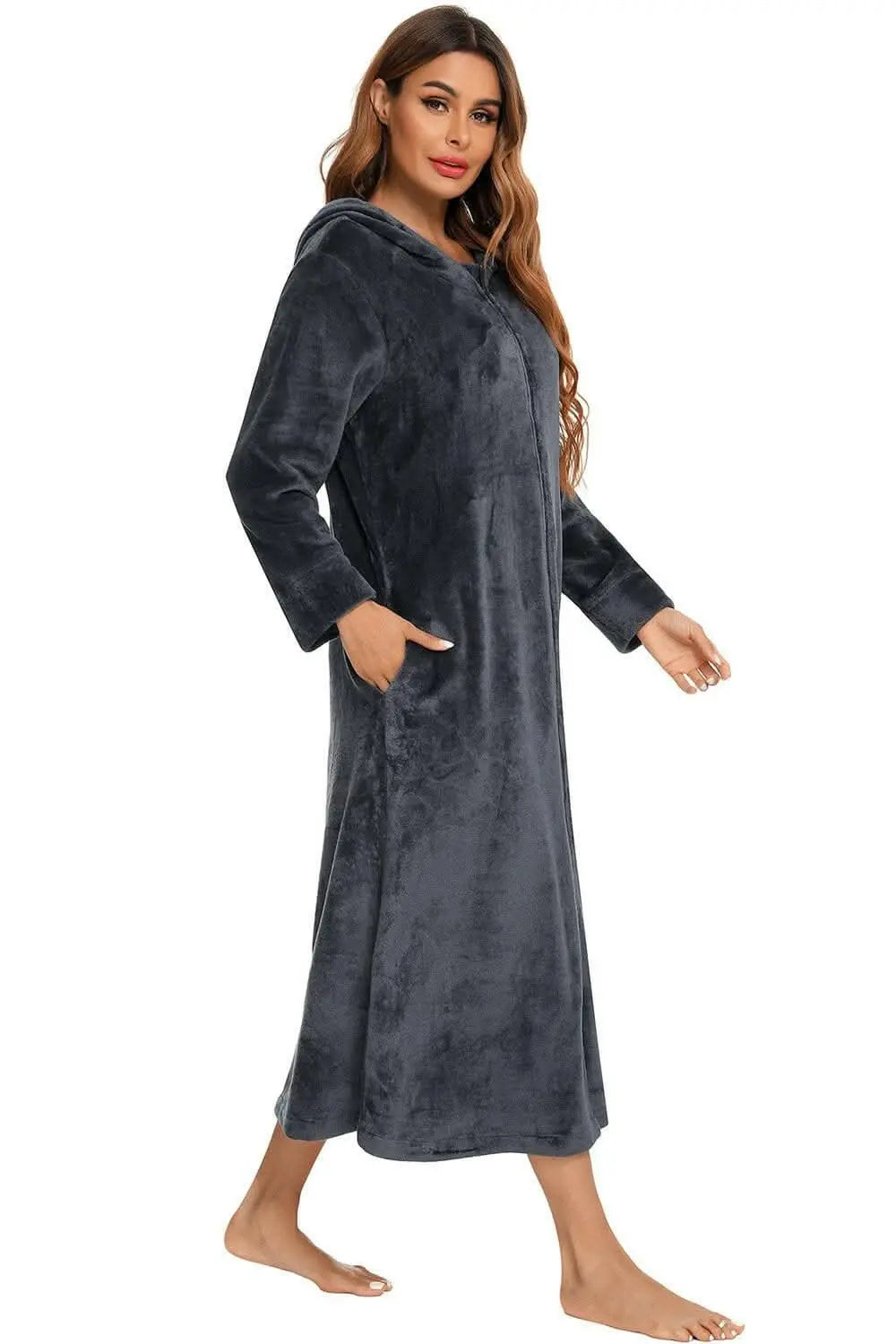 Cozy hooded nightgown with pockets - Love Salve 