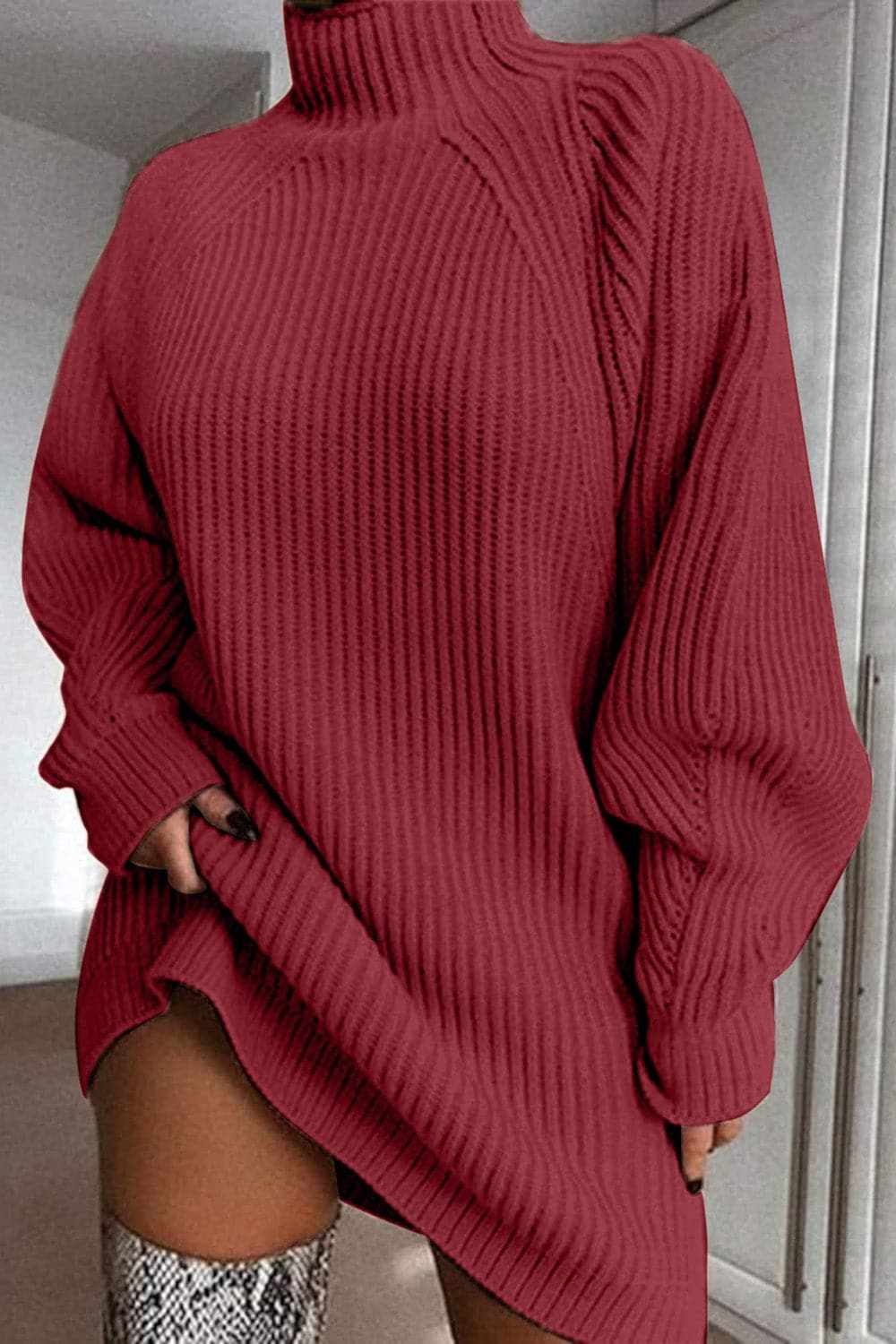 Cozy mock neck sweater dress - Love Salve 