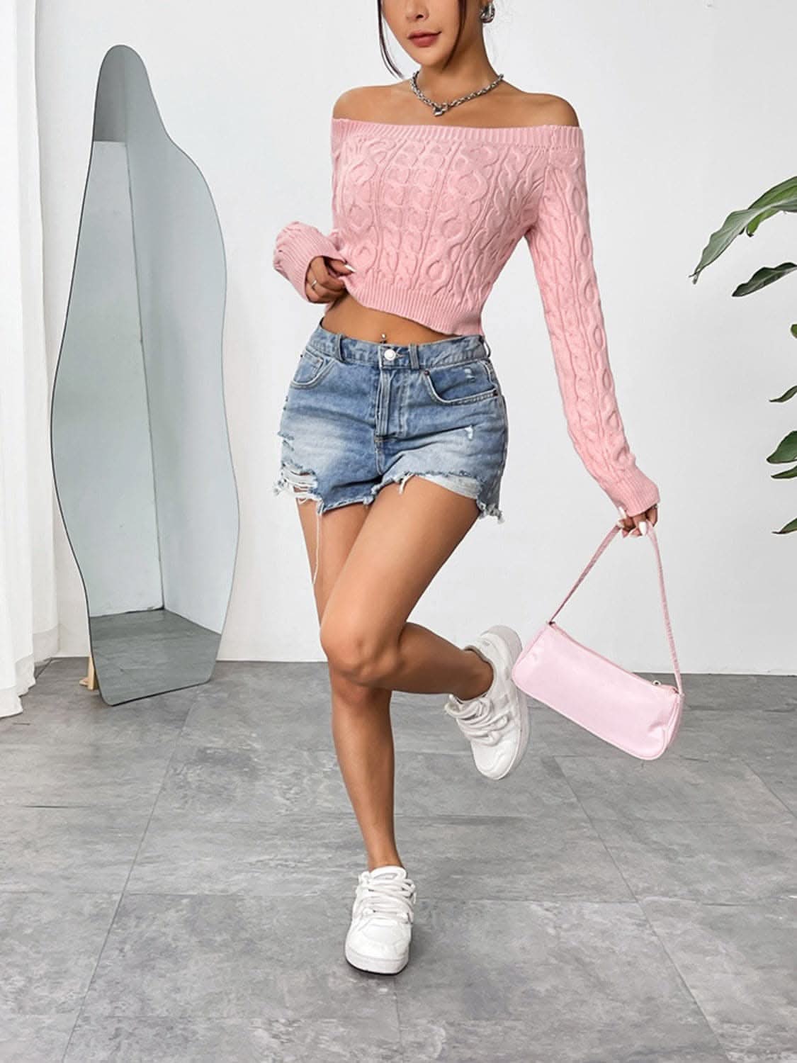 Cozy off-shoulder cable-knit top - Love Salve 