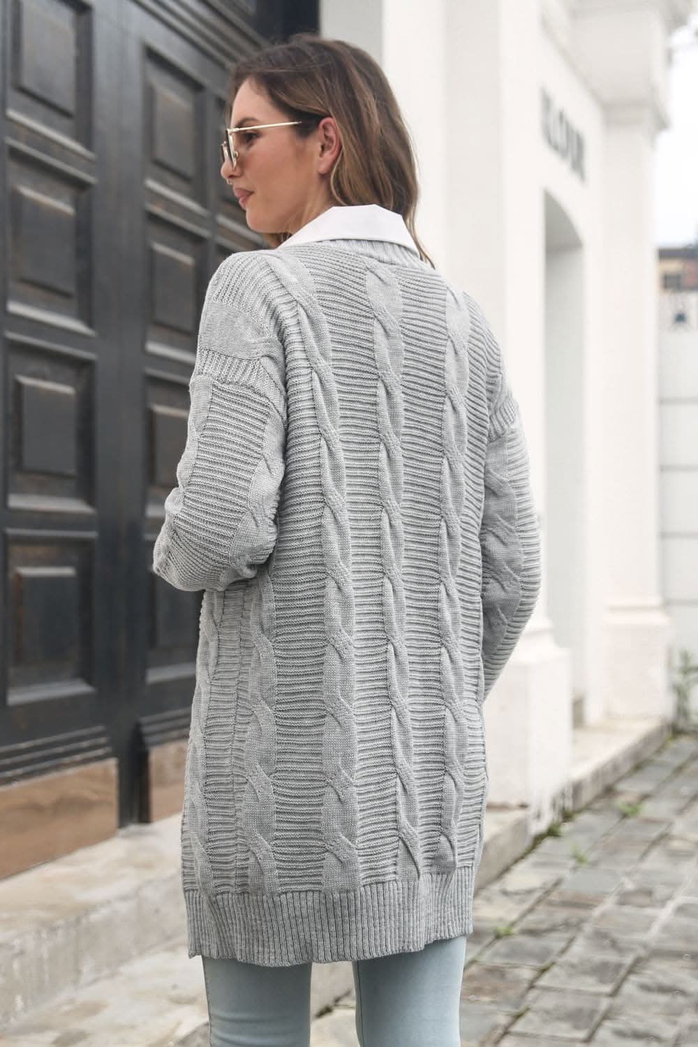 Cozy open front cardigan - cable-knit 
