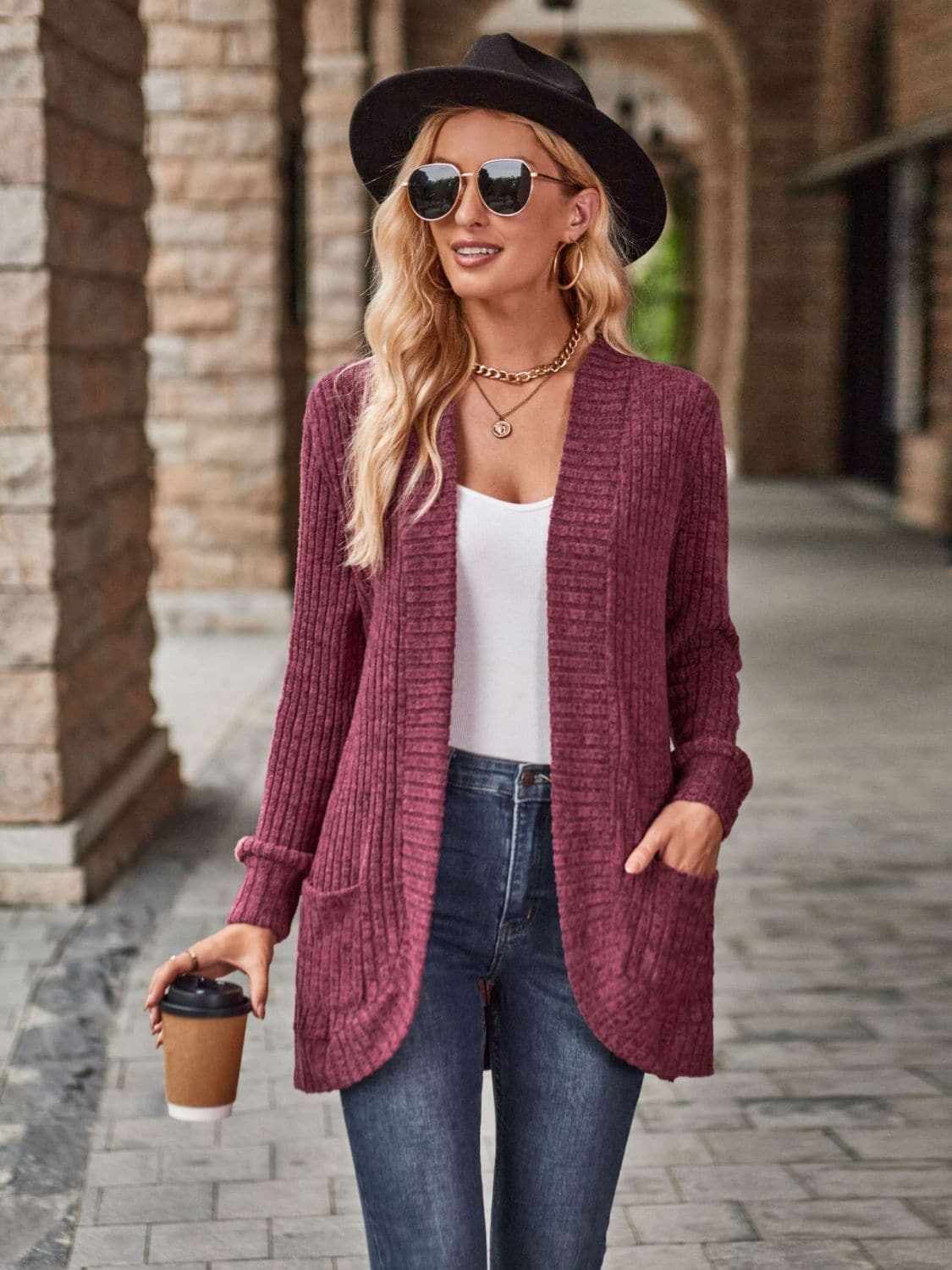 Cozy open front cardigan with pockets - Love Salve 