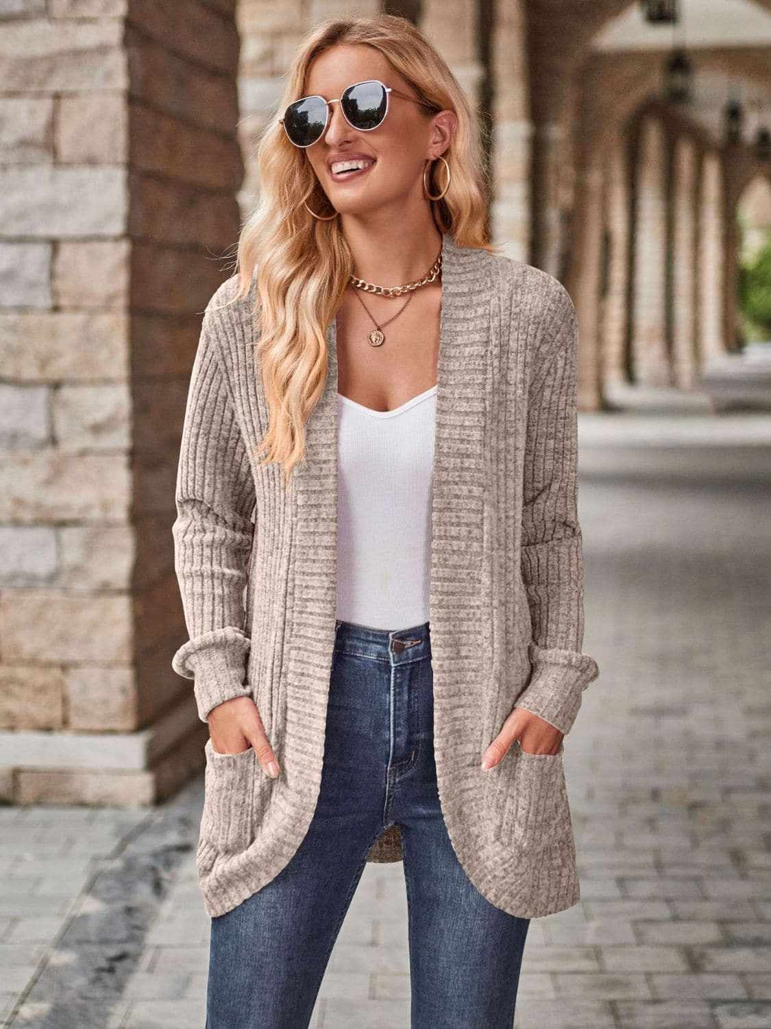 Cozy open front cardigan with pockets - Love Salve 