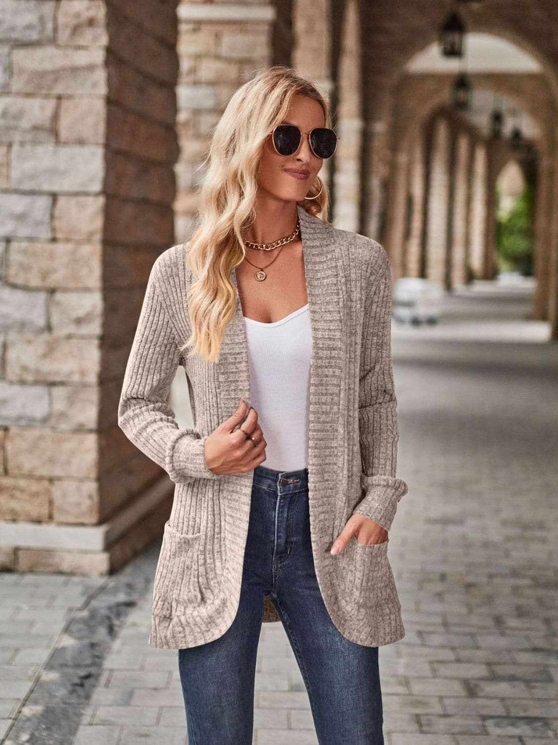 Cozy open front cardigan with pockets - Love Salve 