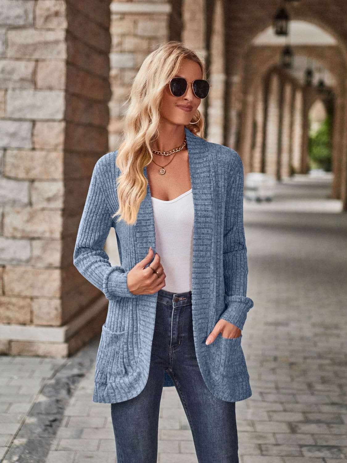Cozy open front cardigan with pockets - Love Salve 
