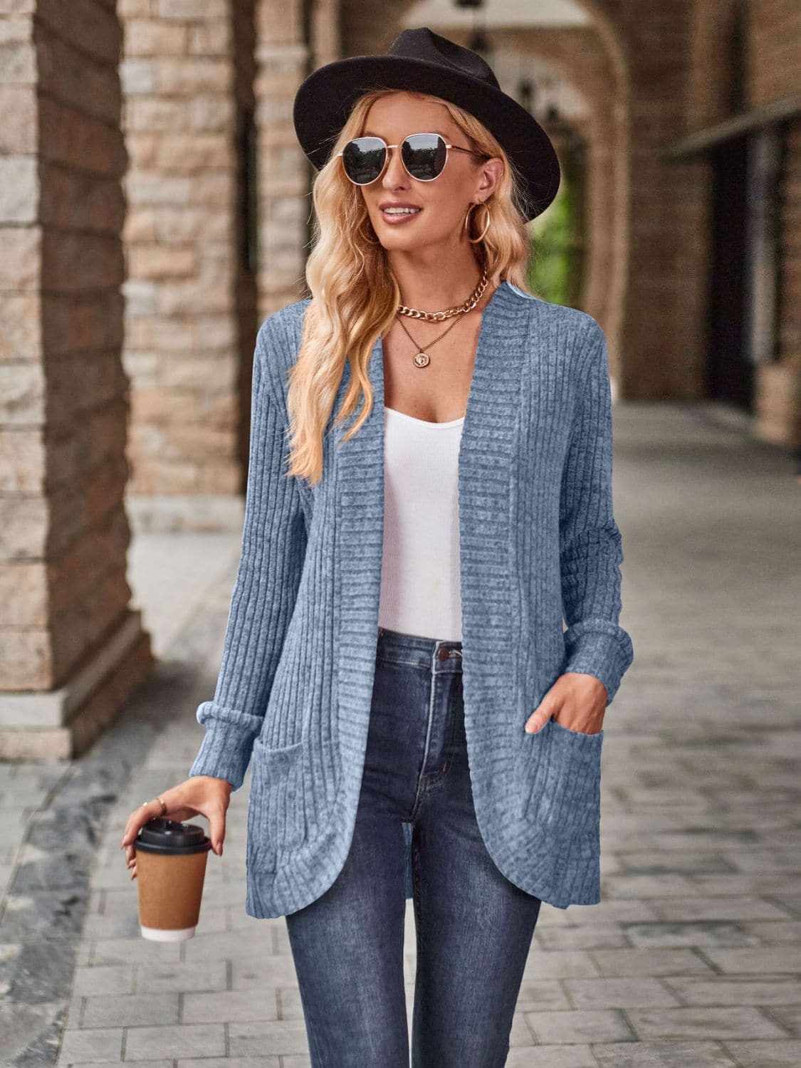Cozy open front cardigan with pockets - Love Salve 