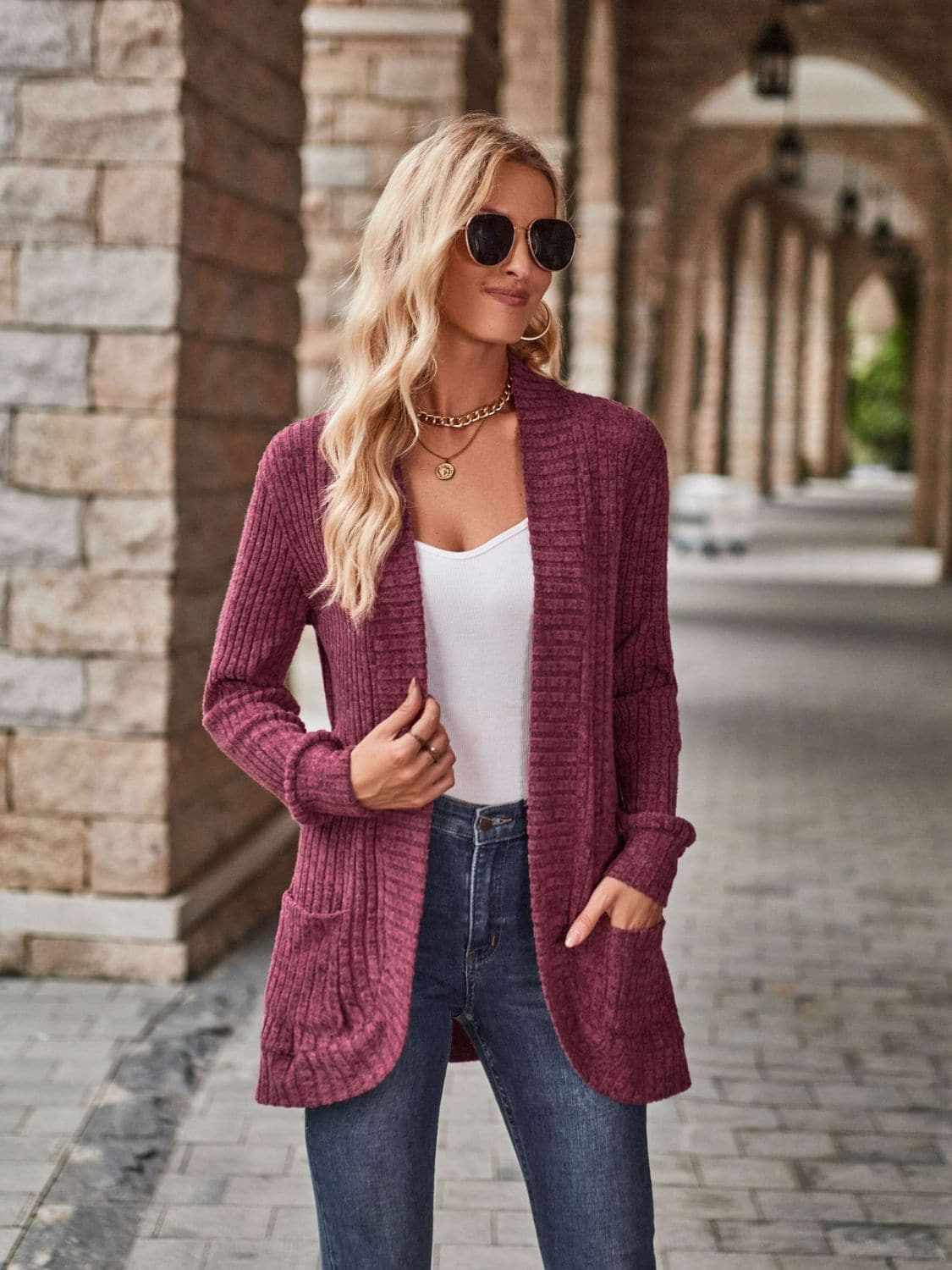 Cozy open front cardigan with pockets - Love Salve 