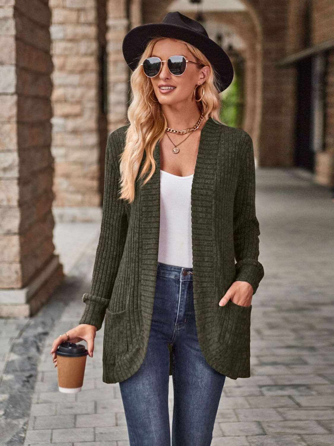 Cozy open front cardigan with pockets - Love Salve 