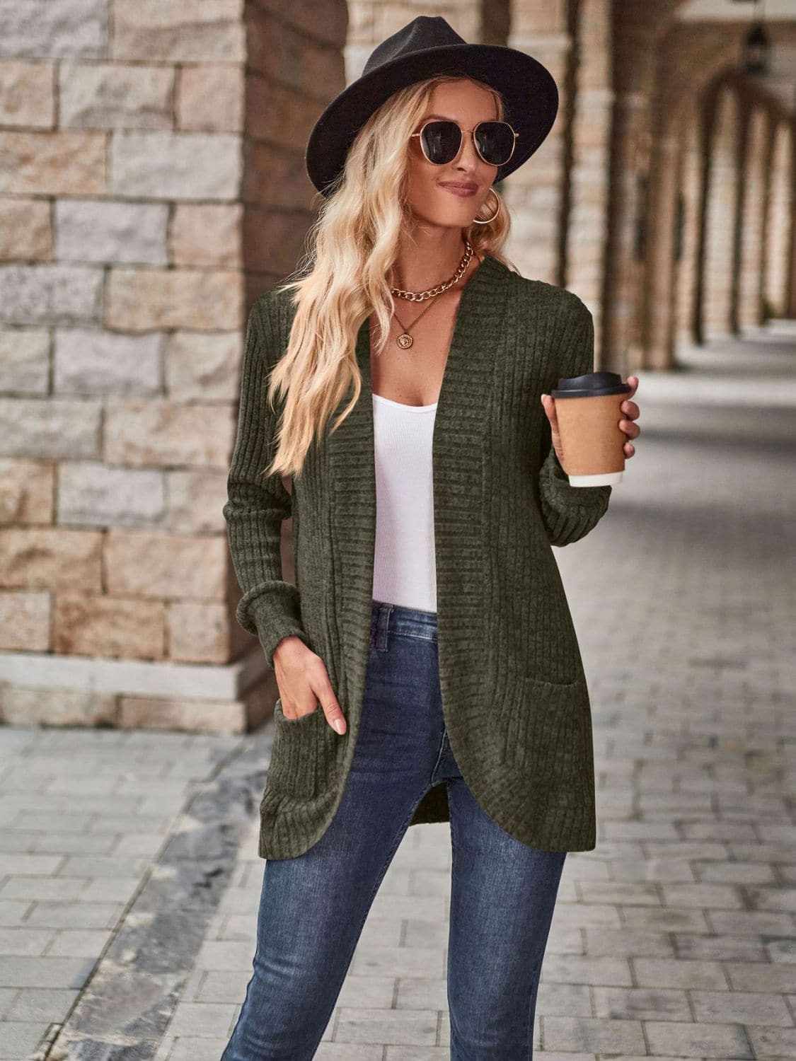 Cozy open front cardigan with pockets - Love Salve 