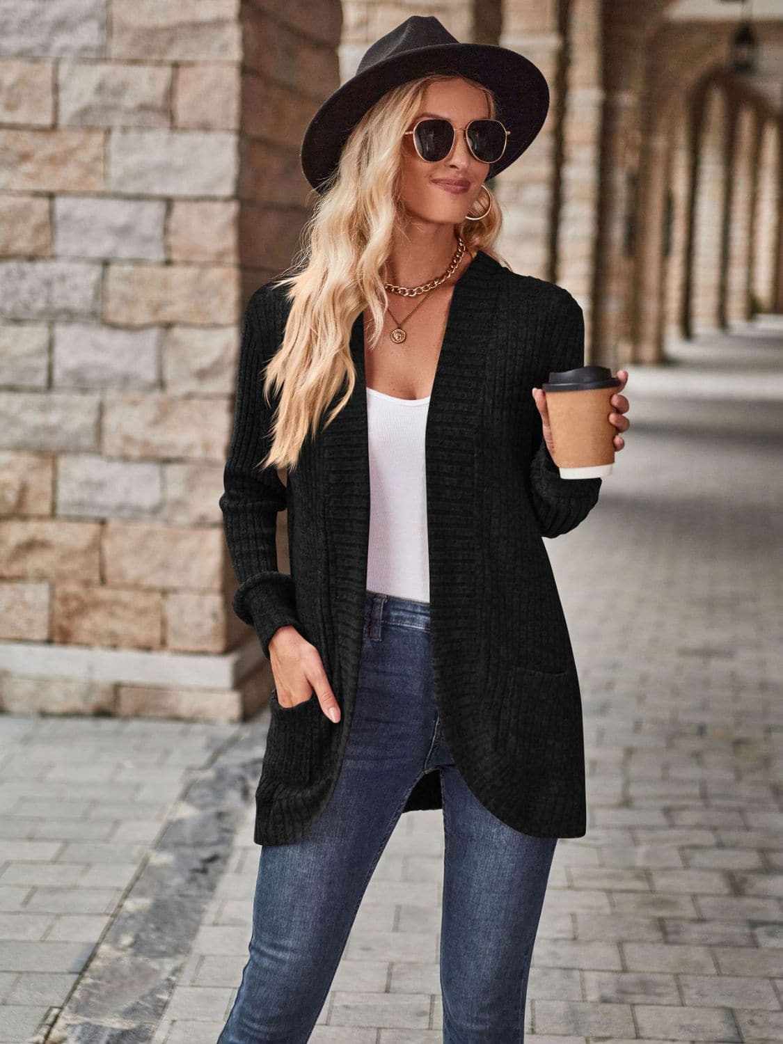 Cozy open front cardigan with pockets - Love Salve 