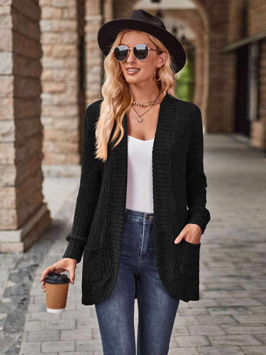 Cozy open front cardigan with pockets - Love Salve 