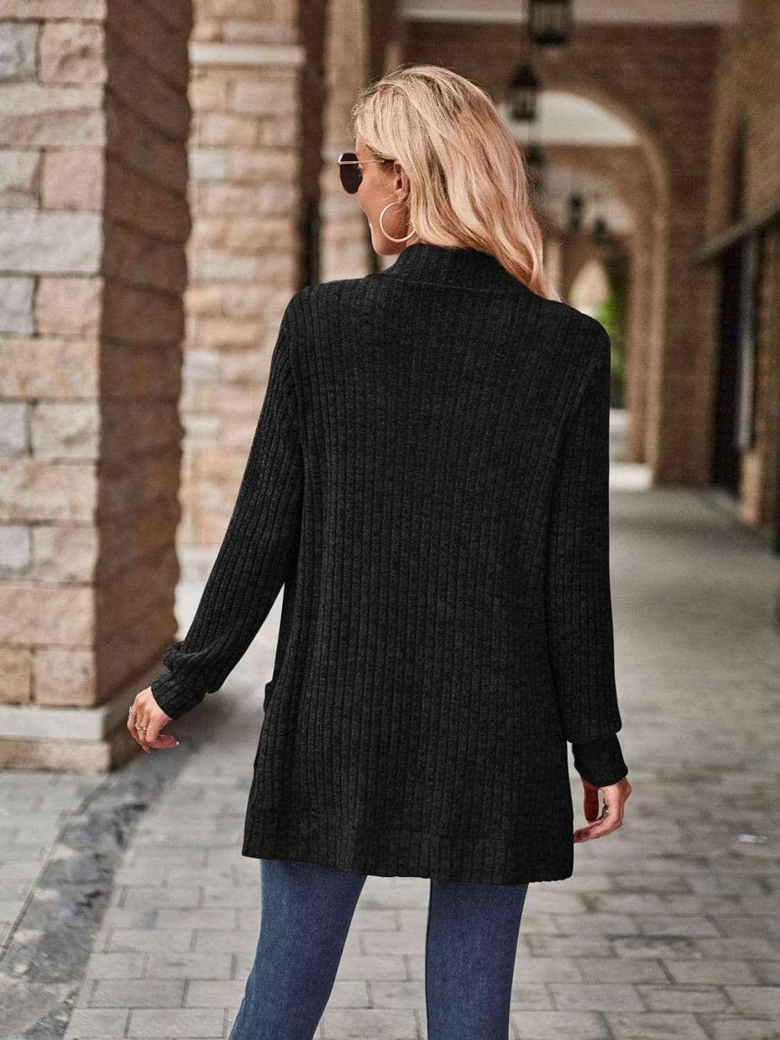 Cozy open front cardigan with pockets - Love Salve 