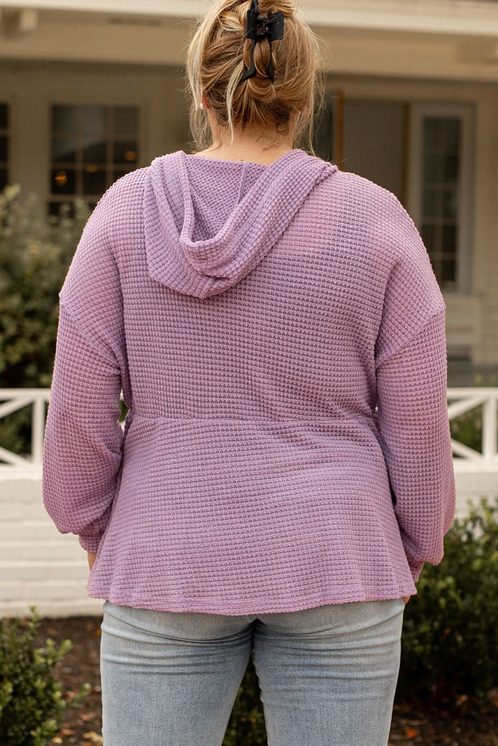 Cozy plus size hooded top with buttons - Love Salve 