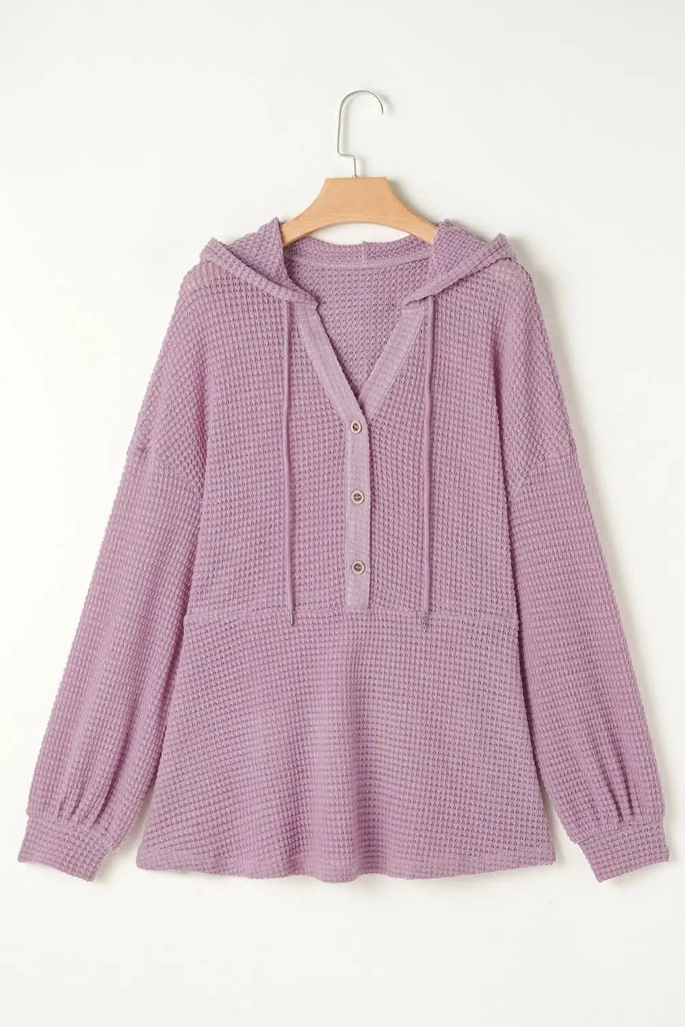 Cozy plus size hooded top with buttons - Love Salve 