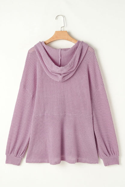 Cozy plus size hooded top with buttons - Love Salve 