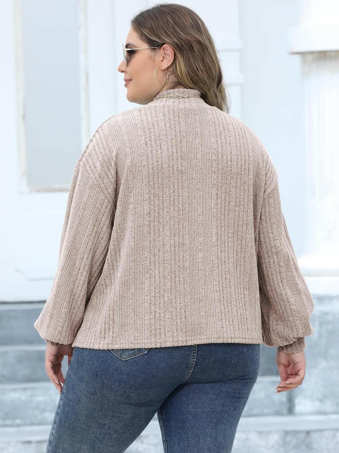Cozy plus size ribbed mock neck top - Love Salve 