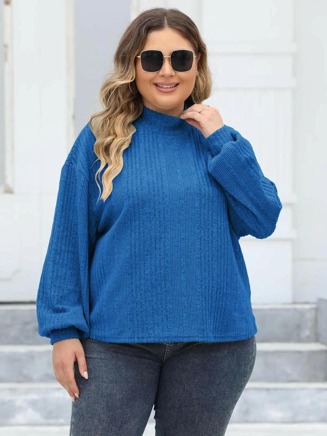 Cozy plus size ribbed mock neck top - Love Salve 