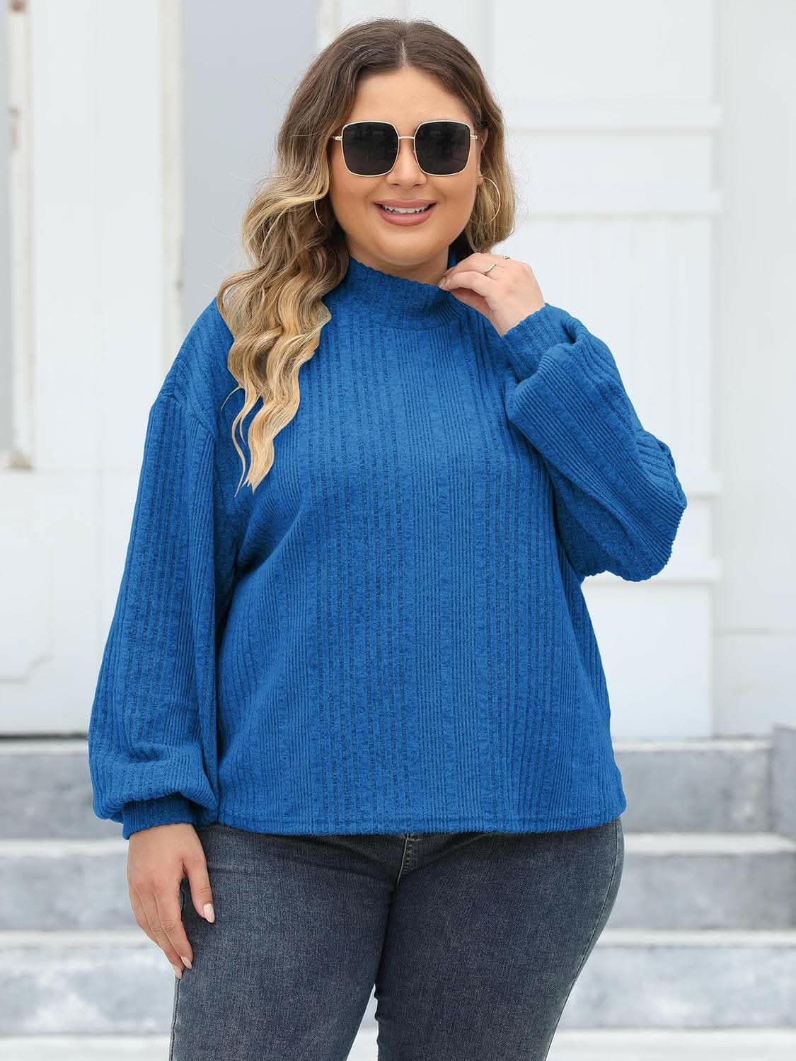 Cozy plus size ribbed mock neck top - Love Salve 