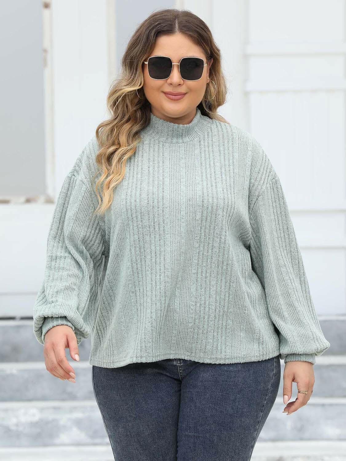 Cozy plus size ribbed mock neck top - Love Salve 