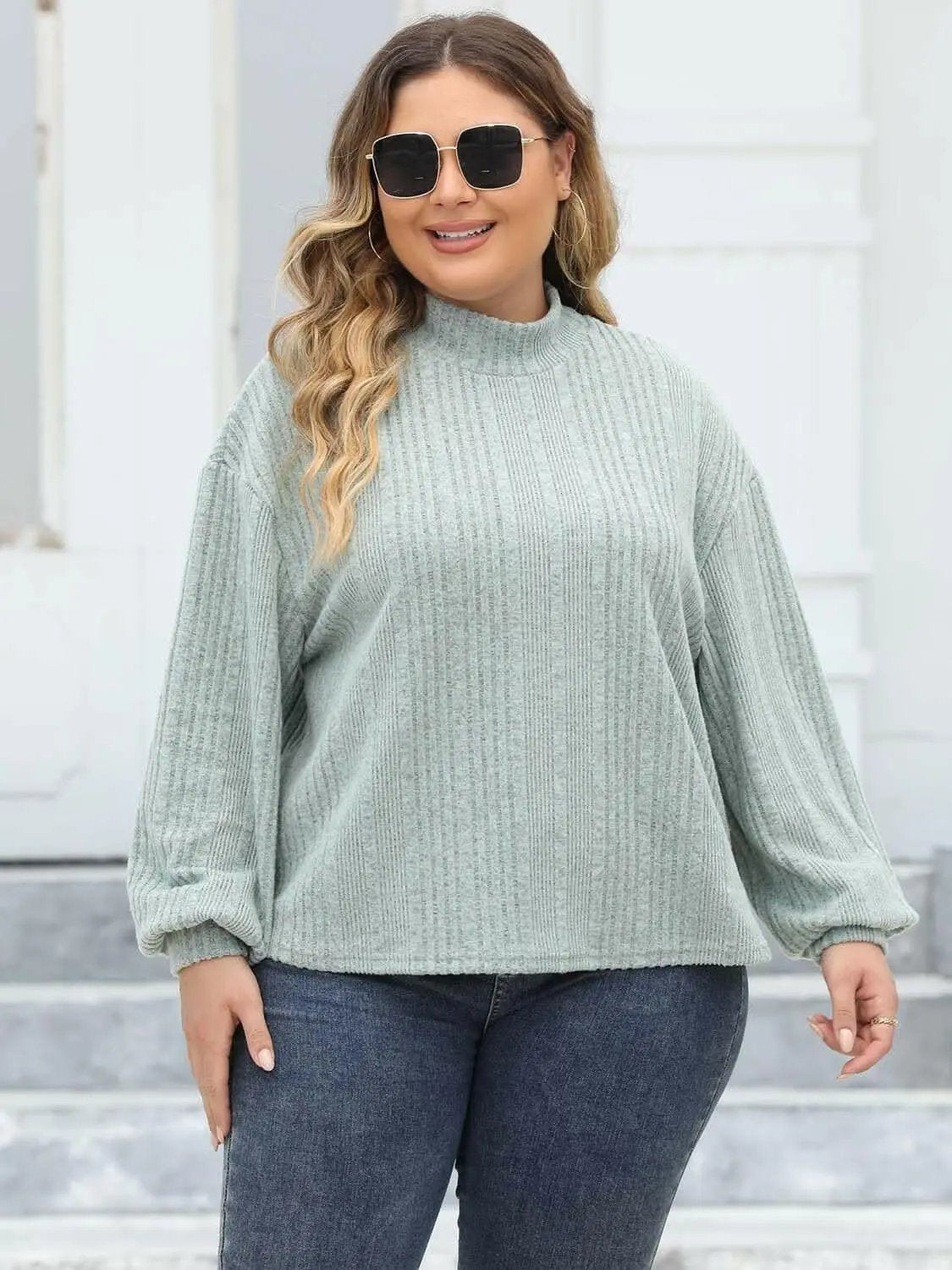 Cozy plus size ribbed mock neck top - Love Salve 