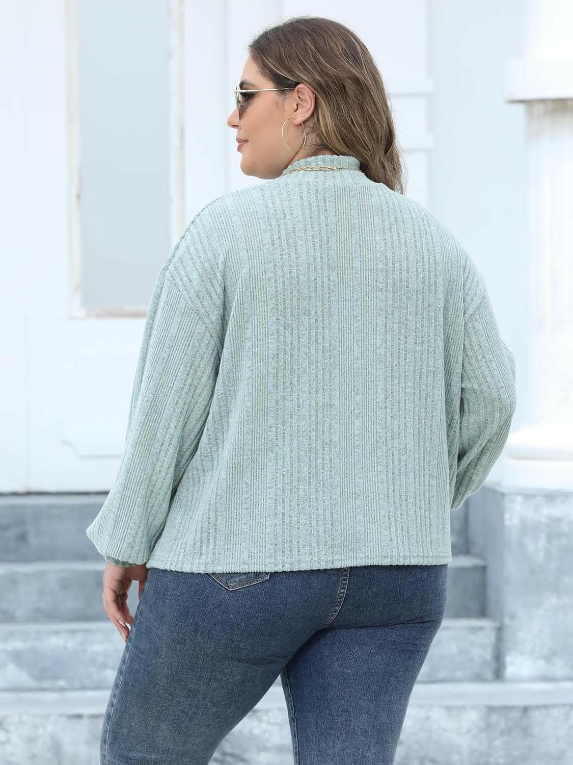 Cozy plus size ribbed mock neck top - Love Salve 