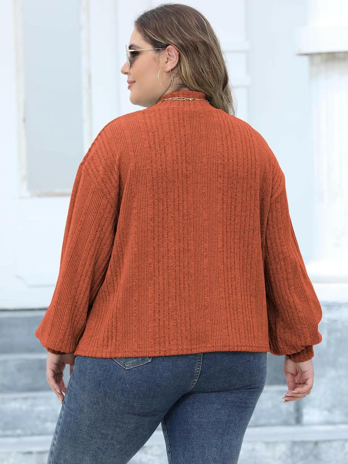 Cozy plus size ribbed mock neck top - Love Salve 