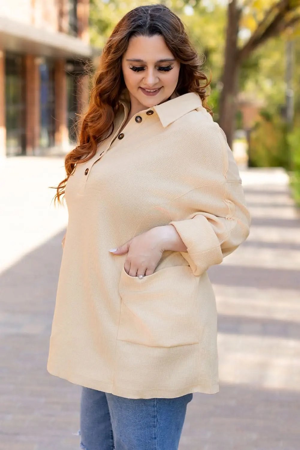 Cozy plus size thermal tunic with pockets - Love Salve 