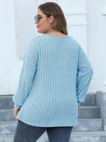 Cozy ribbed v-neck top for curves - Love Salve 