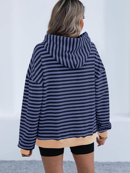 Cozy striped hoodie with drawstring 