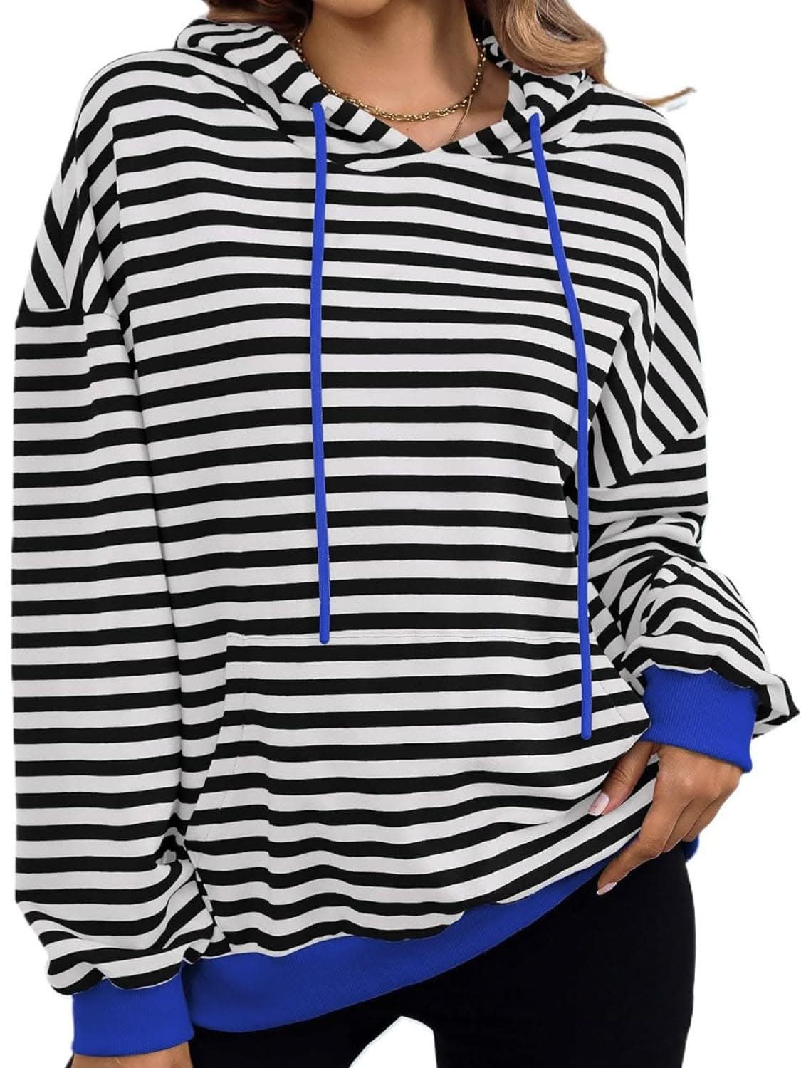 Cozy striped hoodie with drawstring 