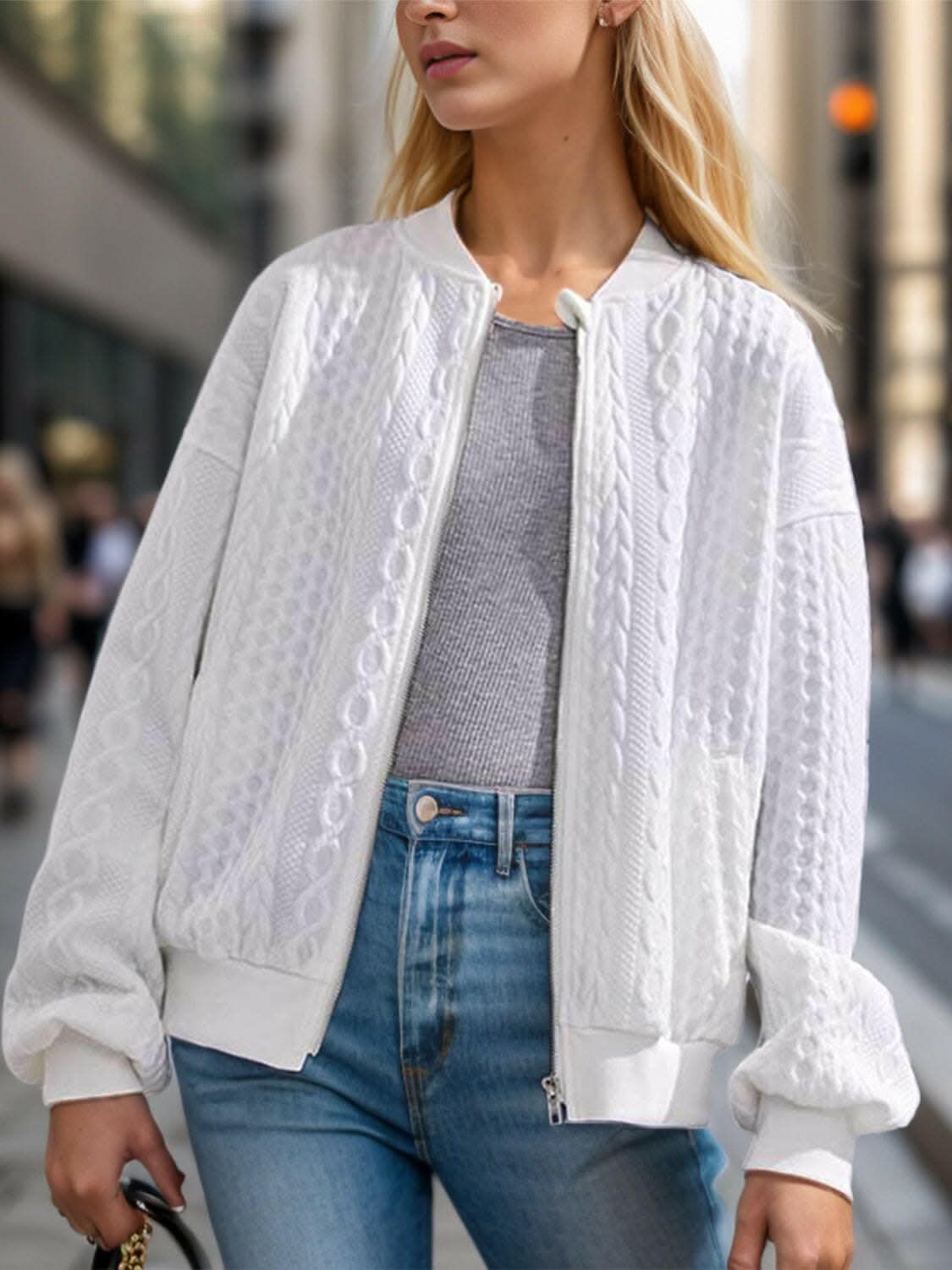 Cozy textured zip-up jacket - Love Salve 