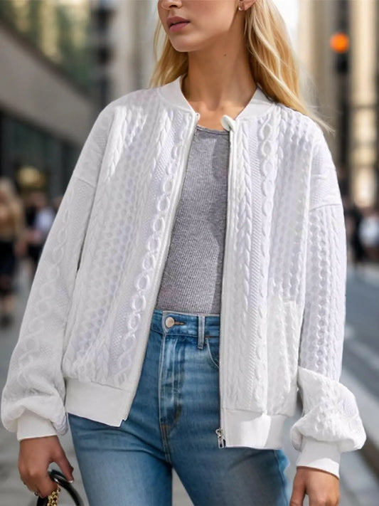 Cozy textured zip-up jacket - Love Salve 