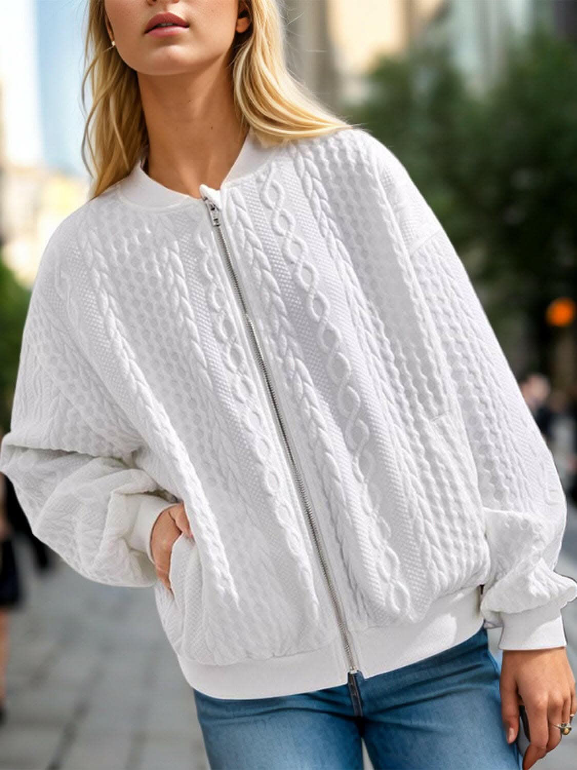 Cozy textured zip-up jacket - Love Salve 
