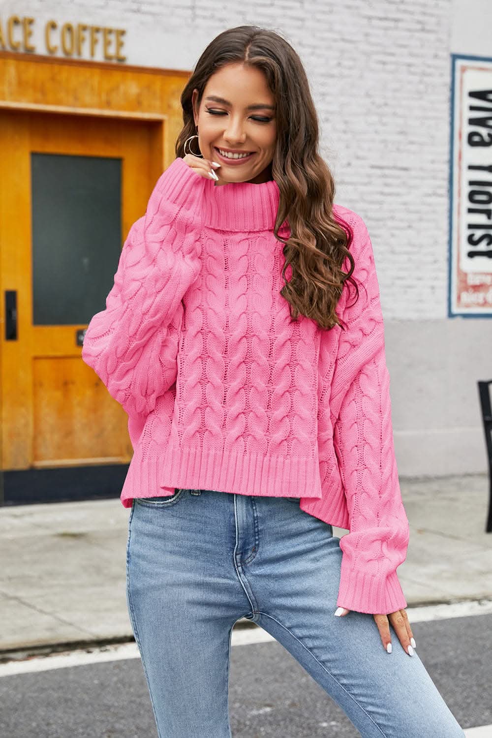 Cozy turtleneck cable-knit sweater 