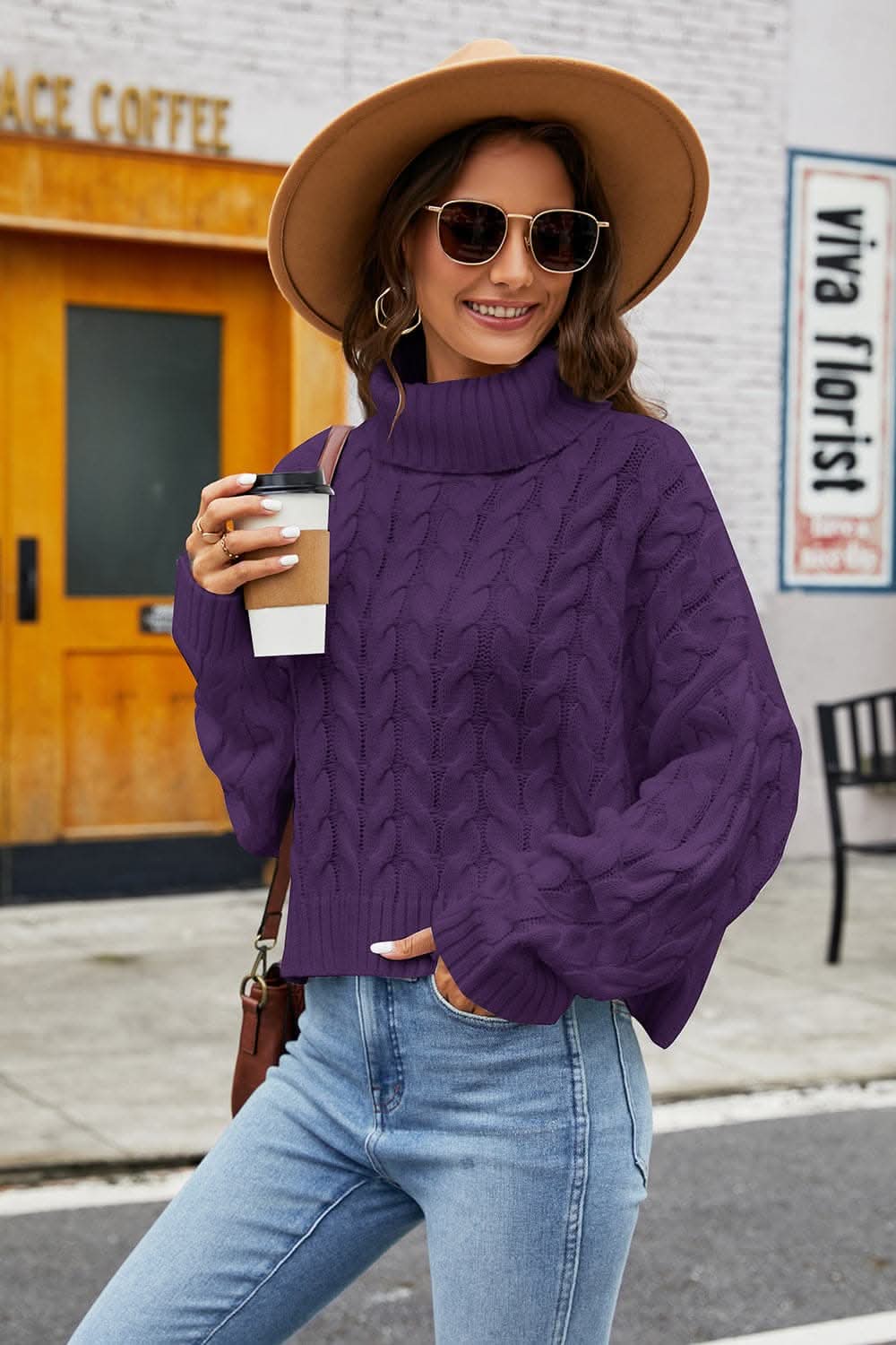 Cozy turtleneck cable-knit sweater 