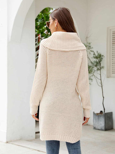 Cozy turtleneck sweater dress with slit - Love Salve 