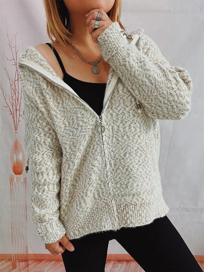 Cozy zip-up hooded sweater with pockets 